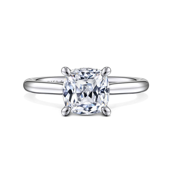 Gabriel - 14K White Gold Cushion Cut Solitaire Diamond Engagement Ring