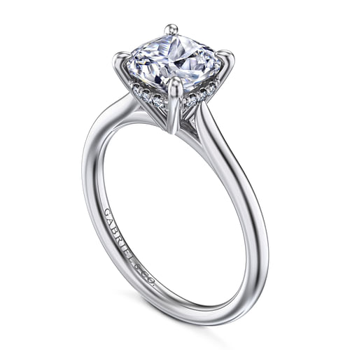 14K White Gold Cushion Cut Solitaire Diamond Engagement Ring