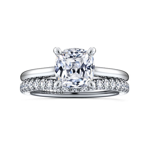 14K White Gold Cushion Cut Solitaire Diamond Engagement Ring