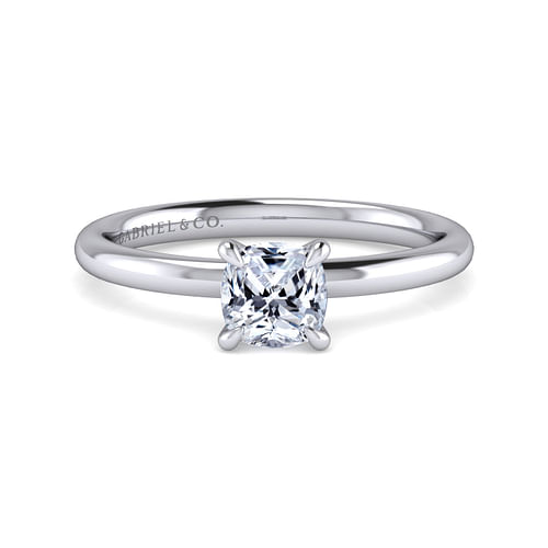 14K White Gold Cushion Cut Solitaire Diamond Engagement Ring