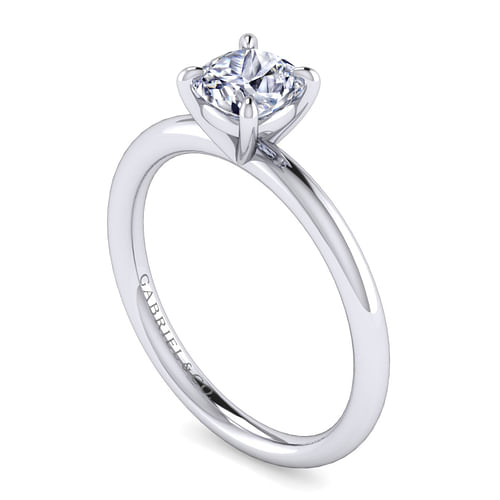 14K White Gold Cushion Cut Solitaire Diamond Engagement Ring