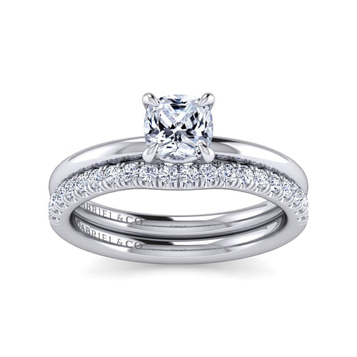 14K White Gold Cushion Cut Solitaire Diamond Engagement Ring