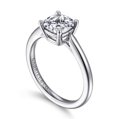 14K White Gold Cushion Cut Solitaire Diamond Engagement Ring
