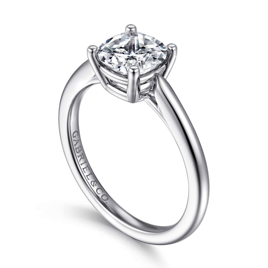 14K White Gold Cushion Cut Solitaire Diamond Engagement Ring angle 3