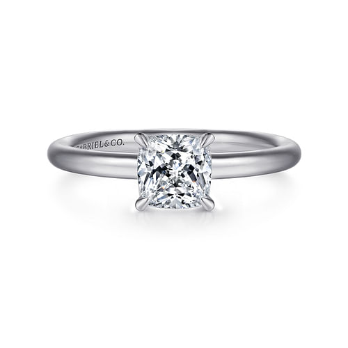14K White Gold Cushion Cut Solitaire Engagement Ring