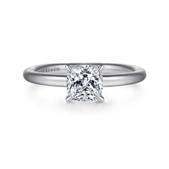Gabriel - 14K White Gold Cushion Cut Solitaire Engagement Ring