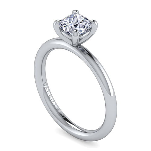 14K White Gold Cushion Cut Solitaire Engagement Ring
