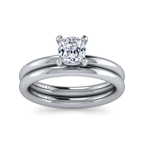 14K White Gold Cushion Cut Solitaire Engagement Ring