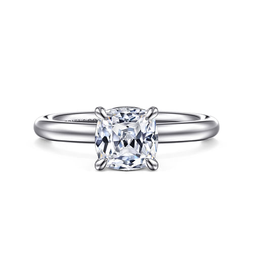 14K White Gold Cushion Cut Solitaire Engagement Ring