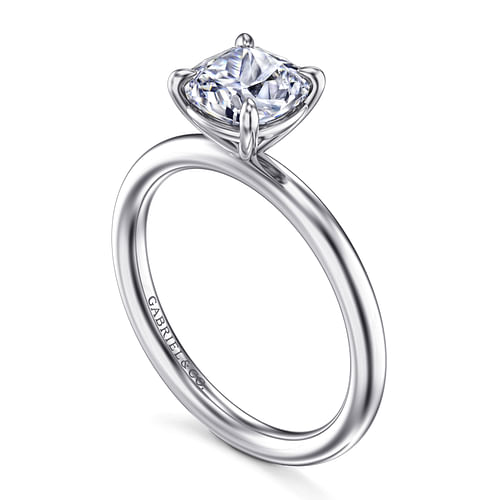 14K White Gold Cushion Cut Solitaire Engagement Ring