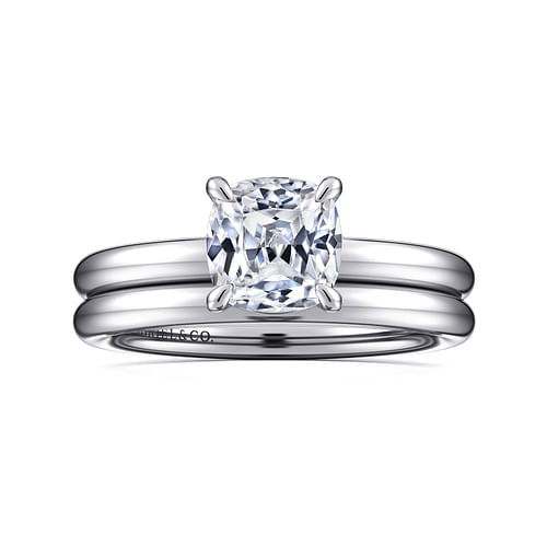 14K White Gold Cushion Cut Solitaire Engagement Ring