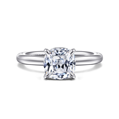 14K White Gold Cushion Cut Solitaire Engagement Ring