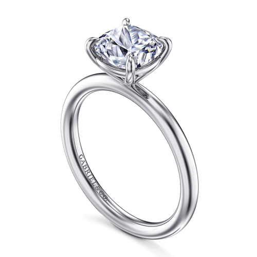 14K White Gold Cushion Cut Solitaire Engagement Ring