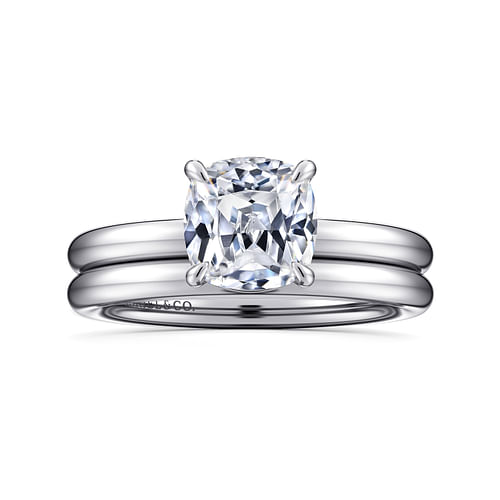 14K White Gold Cushion Cut Solitaire Engagement Ring