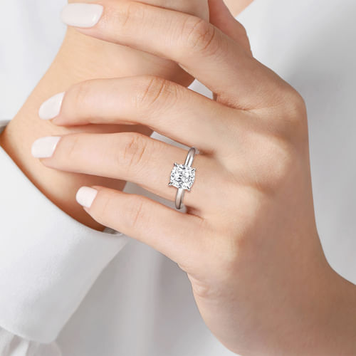 14K White Gold Cushion Cut Solitaire Engagement Ring