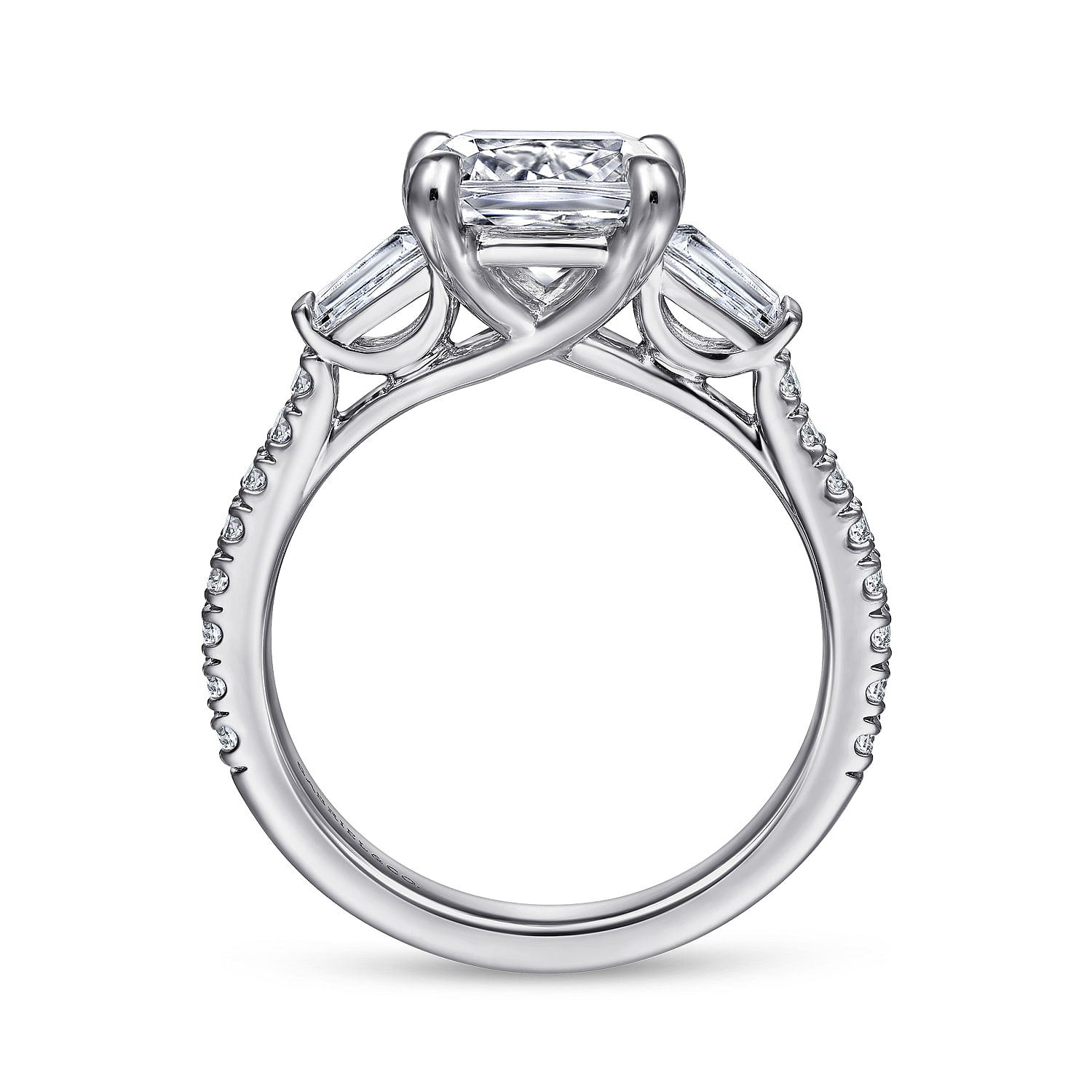 14K White Gold Cushion Cut Three Stone Diamond Channel Set Engagement Ring