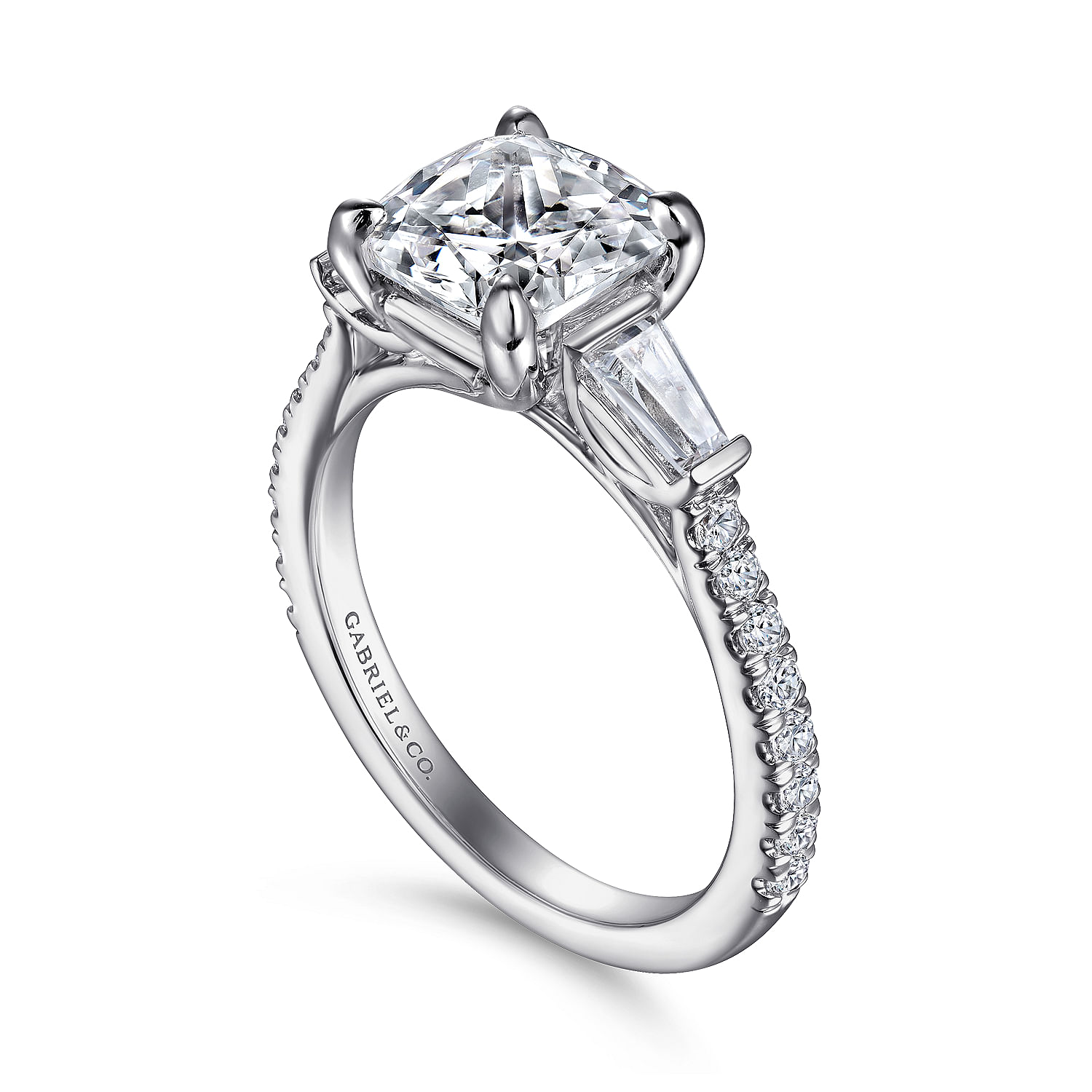 14K White Gold Cushion Cut Three Stone Diamond Channel Set Engagement Ring