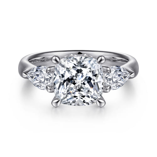 14K White Gold Cushion Cut Three Stone Diamond Engagement Ring