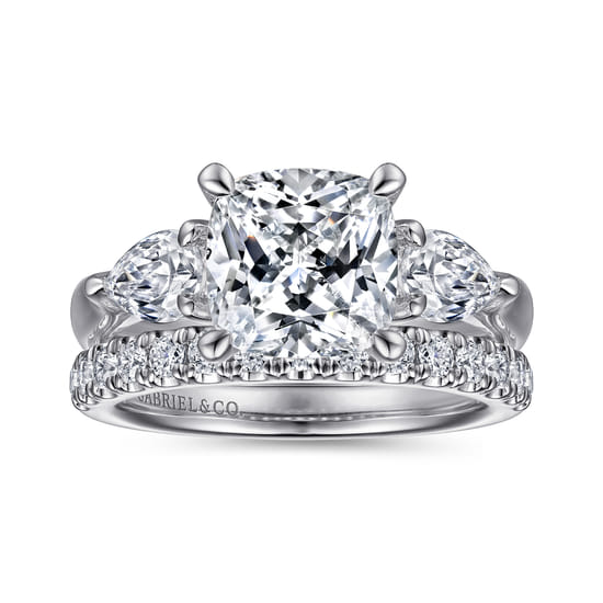 14K White Gold Cushion Cut Three Stone Diamond Engagement Ring angle 4