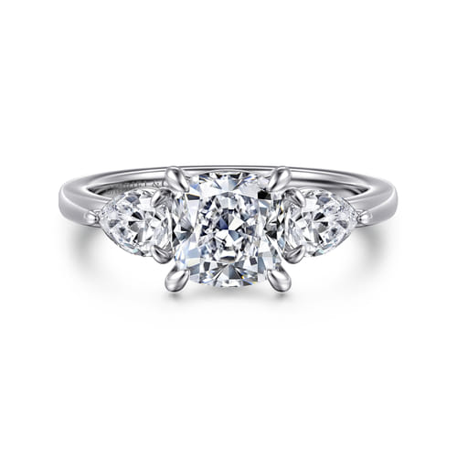 14K White Gold Cushion Cut Three Stone Diamond Engagement Ring