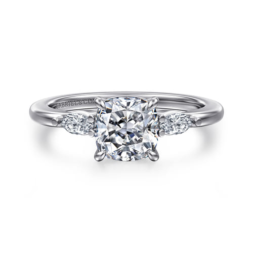 14K White Gold Cushion Cut Three Stone Diamond Engagement Ring