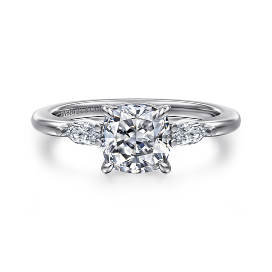 Gabriel - 14K White Gold Cushion Cut Three Stone Diamond Engagement Ring