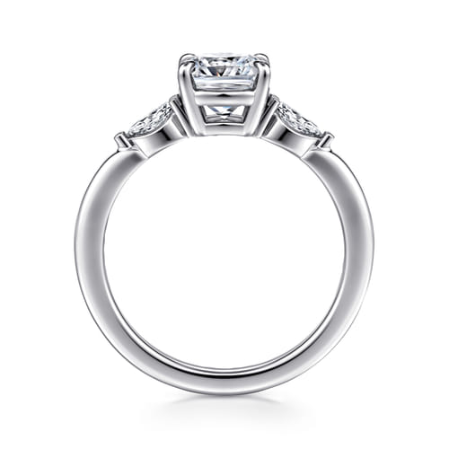 14K White Gold Cushion Cut Three Stone Diamond Engagement Ring