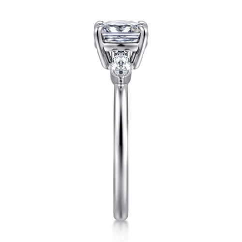 14K White Gold Cushion Cut Three Stone Diamond Engagement Ring