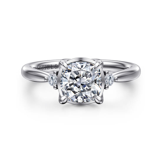 Gabriel - 14K White Gold Cushion Cut Three Stone Diamond Engagement Ring