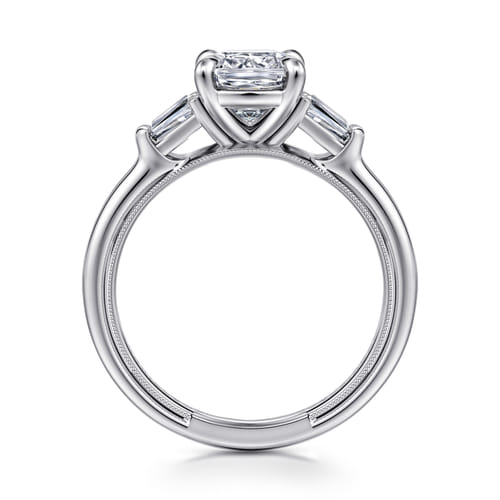 14K White Gold Cushion Cut Three Stone Diamond Engagement Ring