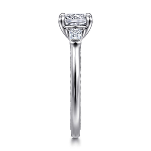 14K White Gold Cushion Cut Three Stone Diamond Engagement Ring