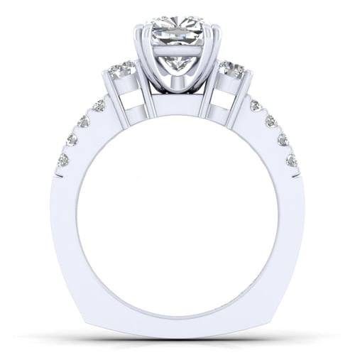 14K White Gold Cushion Cut Three Stone Diamond Engagement Ring