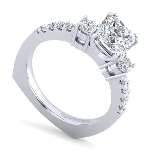 14K White Gold Cushion Cut Three Stone Diamond Engagement Ring