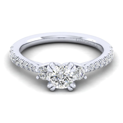 14K White Gold Cushion Cut Three Stone Diamond Engagement Ring