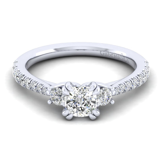 Gabriel - 14K White Gold Cushion Cut Three Stone Diamond Engagement Ring