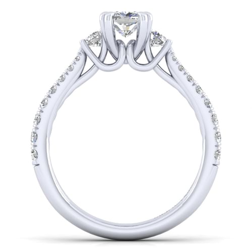 14K White Gold Cushion Cut Three Stone Diamond Engagement Ring