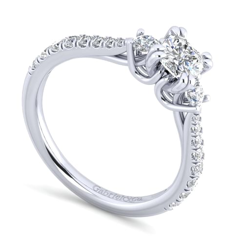 14K White Gold Cushion Cut Three Stone Diamond Engagement Ring