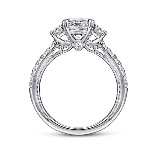 14K White Gold Cushion Cut Three Stone Diamond Engagement Ring