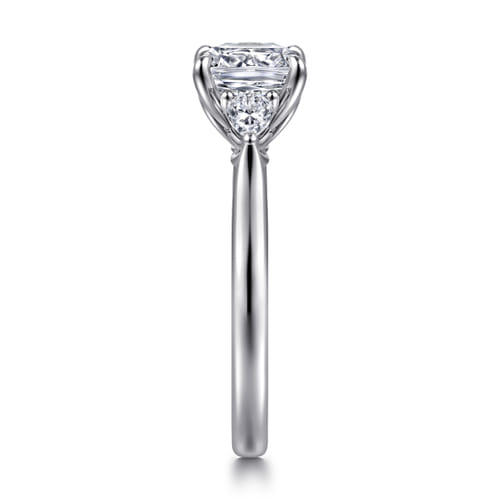 14K White Gold Cushion Cut Three Stone Lotus Diamond Engagement Ring