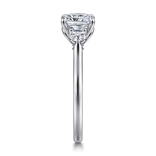 14K White Gold Cushion Cut Three Stone Lotus Diamond Engagement Ring