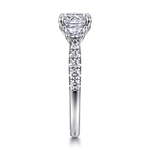 14K White Gold Cushion Cut Three Stone Lotus Diamond Engagement Ring