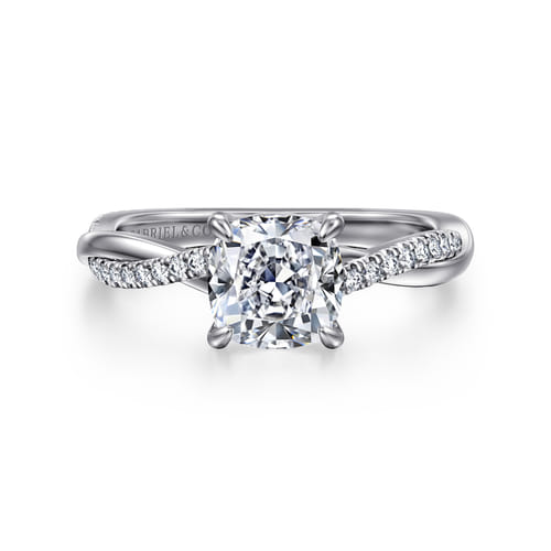14K White Gold Cushion Cut Twisted Diamond Engagement Ring