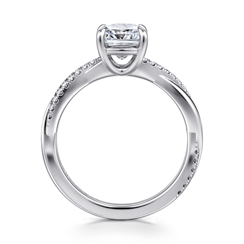 14K White Gold Cushion Cut Twisted Diamond Engagement Ring