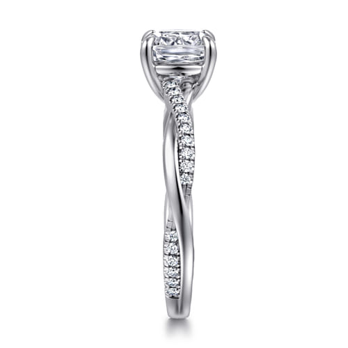 14K White Gold Cushion Cut Twisted Diamond Engagement Ring