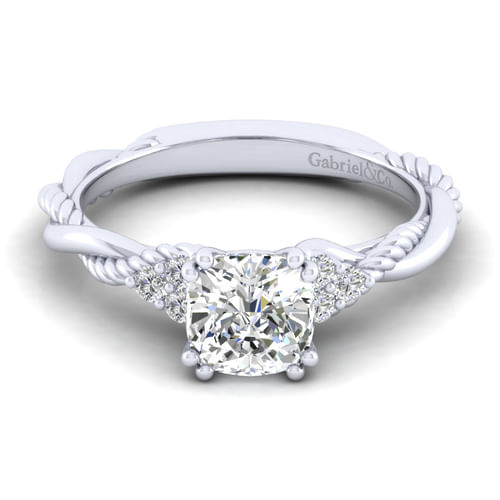 14K White Gold Cushion Cut Twisted Diamond Engagement Ring
