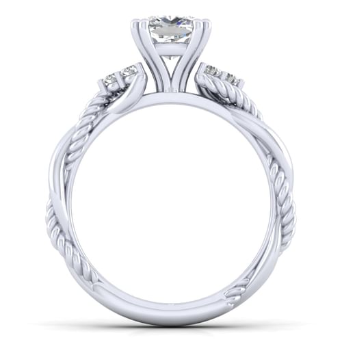 14K White Gold Cushion Cut Twisted Diamond Engagement Ring