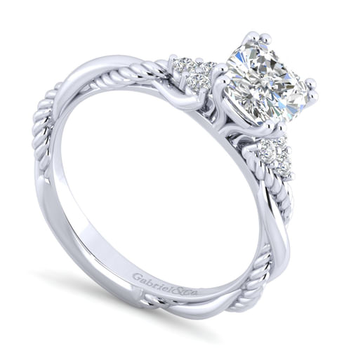 14K White Gold Cushion Cut Twisted Diamond Engagement Ring