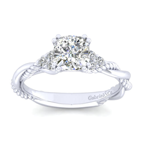 14K White Gold Cushion Cut Twisted Diamond Engagement Ring