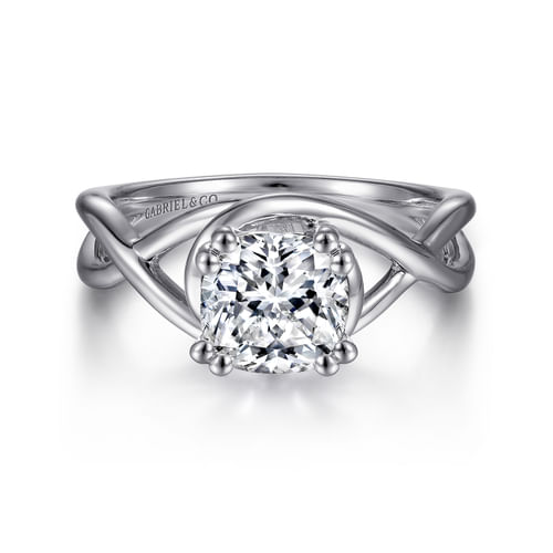 14K White Gold Cushion Cut Twisted Diamond Engagement Ring