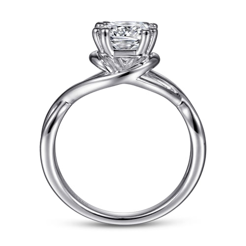 14K White Gold Cushion Cut Twisted Diamond Engagement Ring